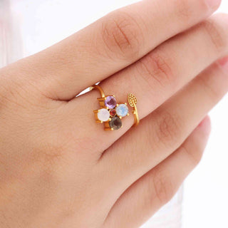 Flower Shape Multi Stone Ring, Round Shape Gemstone, 925 Silver 18kt Gold Plated