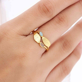 Simple Elegant Ring, Oval Shape Gemstone, 925 Silver Ring With 18kt Gold Plated