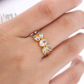 Multi Gemstone Ring Multi Shapes 925 Stealing Silver 18kt Gold Plated