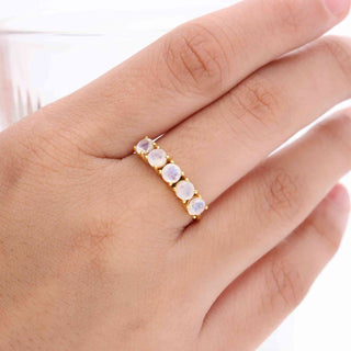 5 Stone Rose Quartz Gemstone Ring Multi Shapes 925 Stealing Silver 18kt Gold Plated