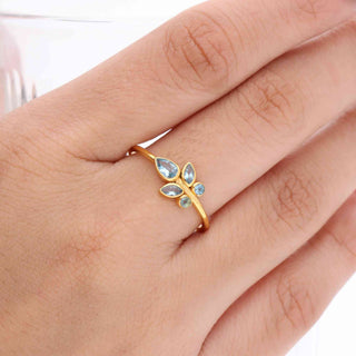 Swiss Blue Topaz Gemstone Ring Multi Shapes 925 Stealing Silver 18kt Gold Plated