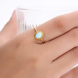 Natural Larimar Stone Ring, Oval Shape Gemstone, 925 Silver 18kt Gold Plated