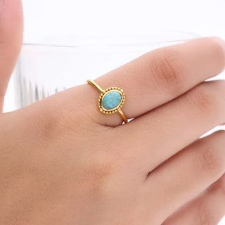 Natural Turquoise Stone Ring, Oval Shape Gemstone, 925 Silver 18kt Gold Plated