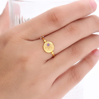 Natural Amethyst Stone Ring, Round Shape Gemstone, 925 Silver 18kt Gold Plated