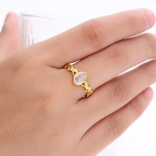 Natural Rose Quartz Stone Ring, Pear Shape Gemstone, 925 Silver 18kt Gold Plated