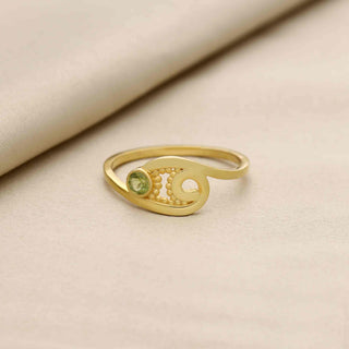 Solitaire Peridot Stone Ring, Decorated With Round Faceted Cut Gemstone, 925 Silver Ring Plated with 2 Micron 18kt Gold