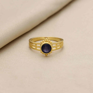 Solitaire Amethyst Stone Ring, Decorated With Round Gemstone, 925 Silver Ring Plated with 2 Micron 18kt Gold