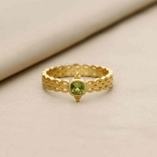 Solitaire Peridot Stone Ring, Decorated With Cushion Faceted Cut Gemstone, 925 Silver Ring Plated with 2 Micron 18kt Gold