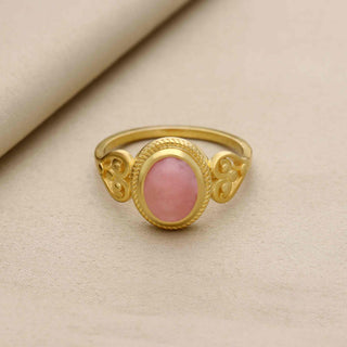 925 Silver Ring Plated With 2 Micron 18kt Gold, Pink Rose Quartz Stone Ring, Oval Shape Gemstone