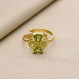 Peridot Stone Ring, Decorated With Trillion Cut Gemstone, 925 Silver Ring Plated with 2 Micron 18kt Gold