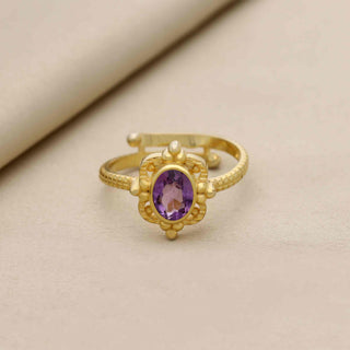 925 Silver Ring Plated With 2 Micron 18kt Gold, Purple Amethyst Stone Ring, Oval Shape Gemstone