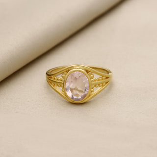 925 Silver Ring, Decorated With Oval Cut Gemstone, Plated with 2 Micron 18kt Gold