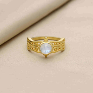 925 Silver Ring Plated With 2 Micron 18kt Gold, Natural Moonstone Ring, Round Shape Gemstone