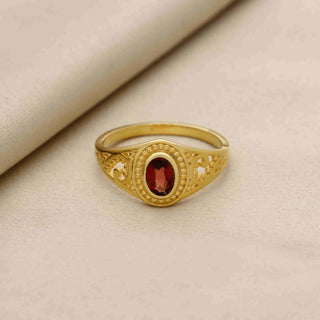 925 Silver Ring Plated With 2 Micron 18kt Gold, Solitaire Red Garnet stone Ring , Oval Shape Gemstone