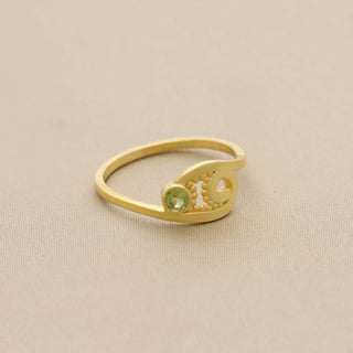 Solitaire Peridot Stone Ring, Decorated With Round Faceted Cut Gemstone, 925 Silver Ring Plated with 2 Micron 18kt Gold