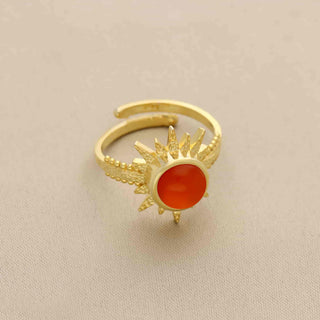 Sun Shape 925 Stealing Silver Ring, Decorated With Orange Onyx Gemstone, Plated with 2 Micron 18kt Gold