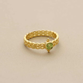 Solitaire Peridot Stone Ring, Decorated With Cushion Faceted Cut Gemstone, 925 Silver Ring Plated with 2 Micron 18kt Gold