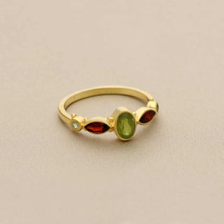 925 Silver Ring Plated With 2 Micron 18kt Gold, Peridot and Red Garnet Stone Ring, Oval and Marquise Shape Gemstone