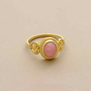 925 Silver Ring Plated With 2 Micron 18kt Gold, Pink Rose Quartz Stone Ring, Oval Shape Gemstone