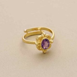 925 Silver Ring Plated With 2 Micron 18kt Gold, Purple Amethyst Stone Ring, Oval Shape Gemstone