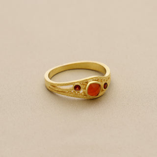 Three Stone Red Garnet Gemstone Ring, 925 Silver Ring Plated With 2 Micron 18kt Gold