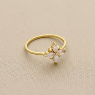 Flower Shape White Moonstone Gemstone Ring, 925 Silver Ring Plated With 2 Micron 18kt Gold