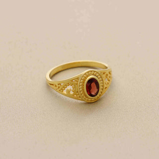 925 Silver Ring Plated With 2 Micron 18kt Gold, Solitaire Red Garnet stone Ring , Oval Shape Gemstone