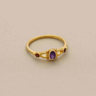 925 Silver Ring Plated With 2 Micron 18kt Gold, Natural Amethyst and garnet Ring, Oval Shape Gemstone