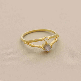 925 Silver Ring Plated With 2 Micron 18kt Gold, Natural Labradorite or Moonstone Ring, Round Shape Gemstone