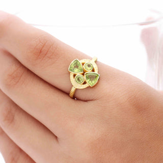 Peridot Stone Ring, Decorated With Trillion Cut Gemstone, 925 Silver Ring Plated with 2 Micron 18kt Gold