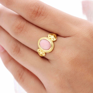 925 Silver Ring Plated With 2 Micron 18kt Gold, Pink Rose Quartz Stone Ring, Oval Shape Gemstone