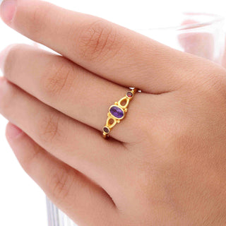 925 Silver Ring Plated With 2 Micron 18kt Gold, Natural Amethyst and garnet Ring, Oval Shape Gemstone