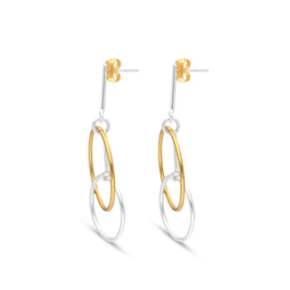 Brass Two Tone Style Earring, 925 Silver Push Back Plated 14kt Gold