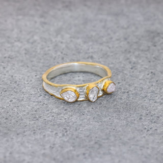 Two Tone Minimalist Ring Genuine Herkimer Stone Ring 925 Silver Ring With 18kt Gold