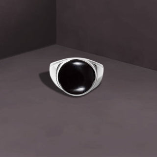 Round Black Onyx Gemstone Sterling Silver Men's Designer Ring