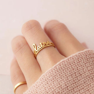 Initial Name Ring, Fancy Name Ring, Minimalist name ring by Crown Minimalist