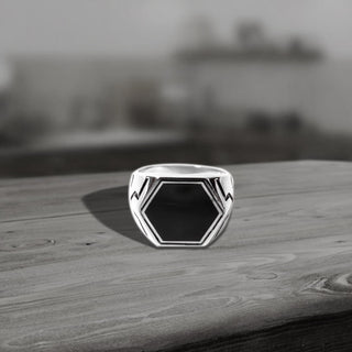 925 Sterling Silver Black Onyx Gemstone Men's Ring