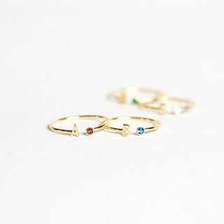 Initial Birthstone Ring Name Letter Ring by Crown Minimalist