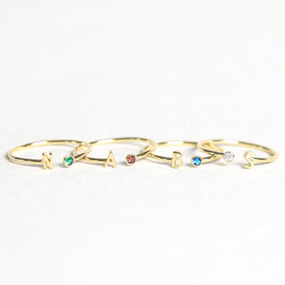 Initial Birthstone Ring Name Letter Ring by Crown Minimalist