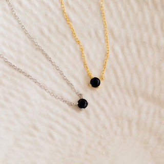 925 Silver 14k gold platetd Black Onyx Dainty Charm Minimalist Necklace By Crown Minimalist