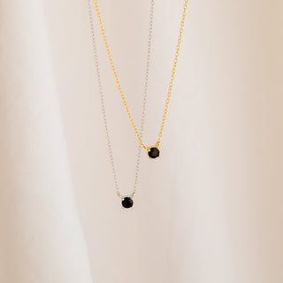 925 Silver 14k gold platetd Black Onyx Dainty Charm Minimalist Necklace By Crown Minimalist