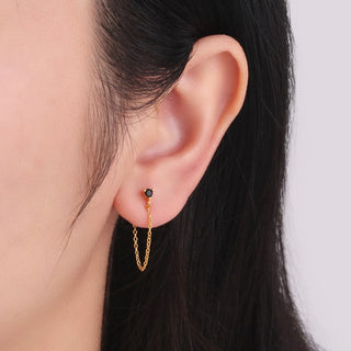 Black Diamond Earring Minimalist dainty dangle chain earring