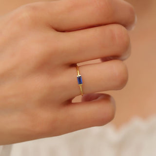 Silver Dainty Sapphire Baguette Ring