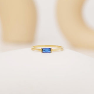 Silver Dainty Sapphire Baguette Ring