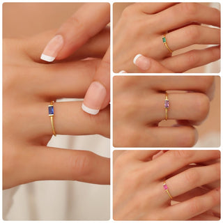 Silver Dainty Sapphire Baguette Ring