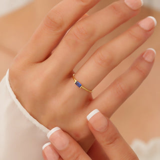 Silver Dainty Sapphire Baguette Ring