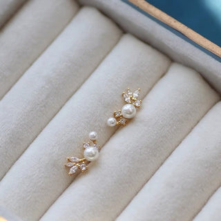 Minimalist Pearl Diamond Stud Earrings