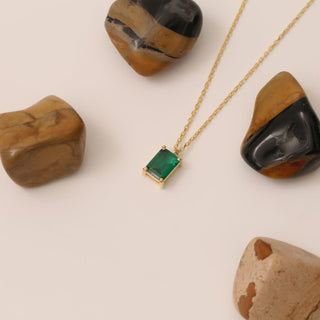 Emerald Stone Necklace By Crown Minimalist