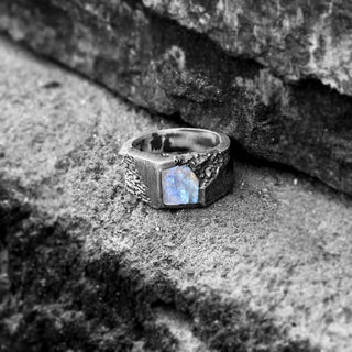 925 Sterling Silver Raw Rough Moonstone Men's Ring