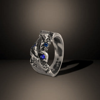 925 Sterling Silver Blue Sapphire Men's Ring